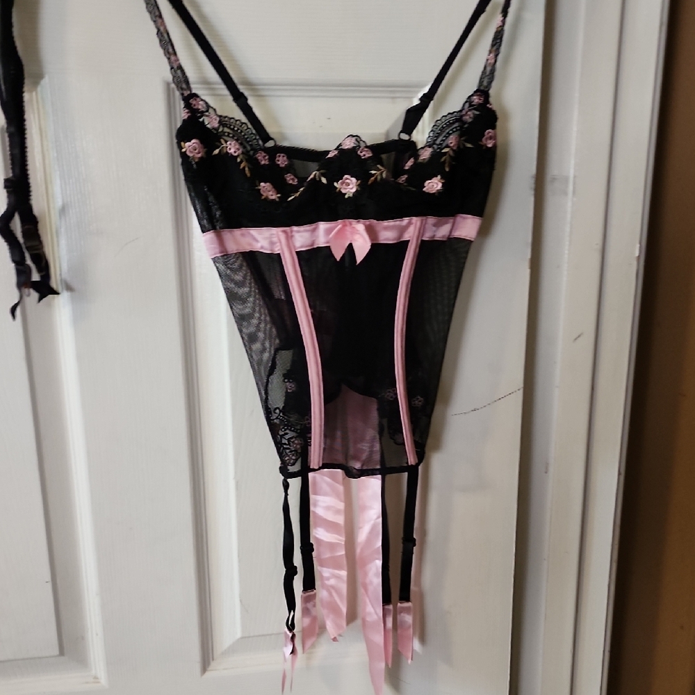 Black and Pink Lace Bustier